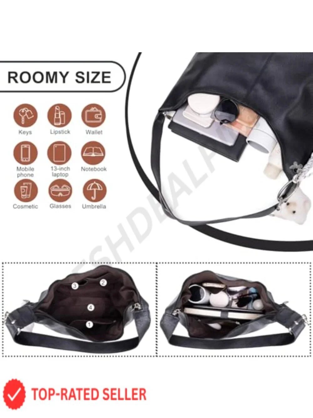 Large Slouchy Hobo Bag for Women - Vegan Leather Tote, Foldable Crossbody Purse
